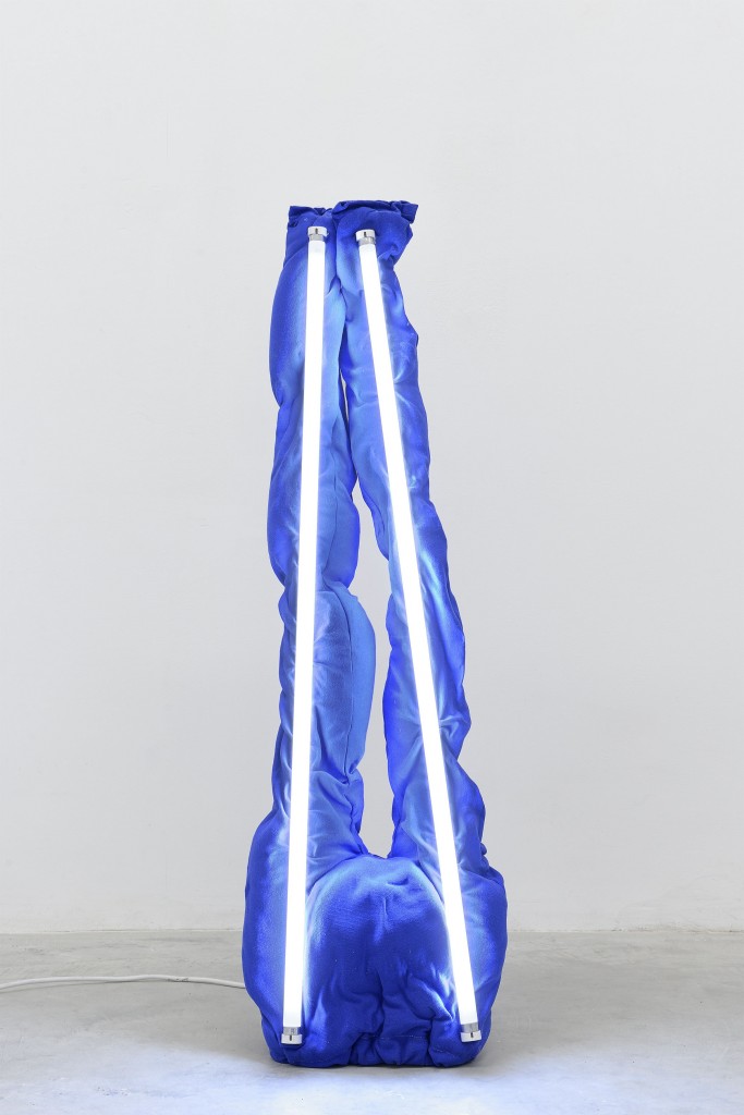 S.A.D. Lamp (Sweatpants), 2016, Fabric, expanding foam, fluorescent lamps, 125,5 x 36 x 13 cm